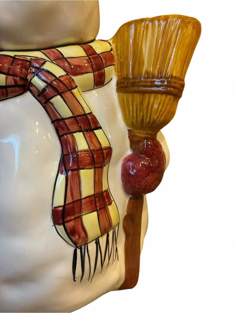 Sakura Debbied Mumm White Snowman Cookie Jar Red Hat lid Plaid Scarf Christmas